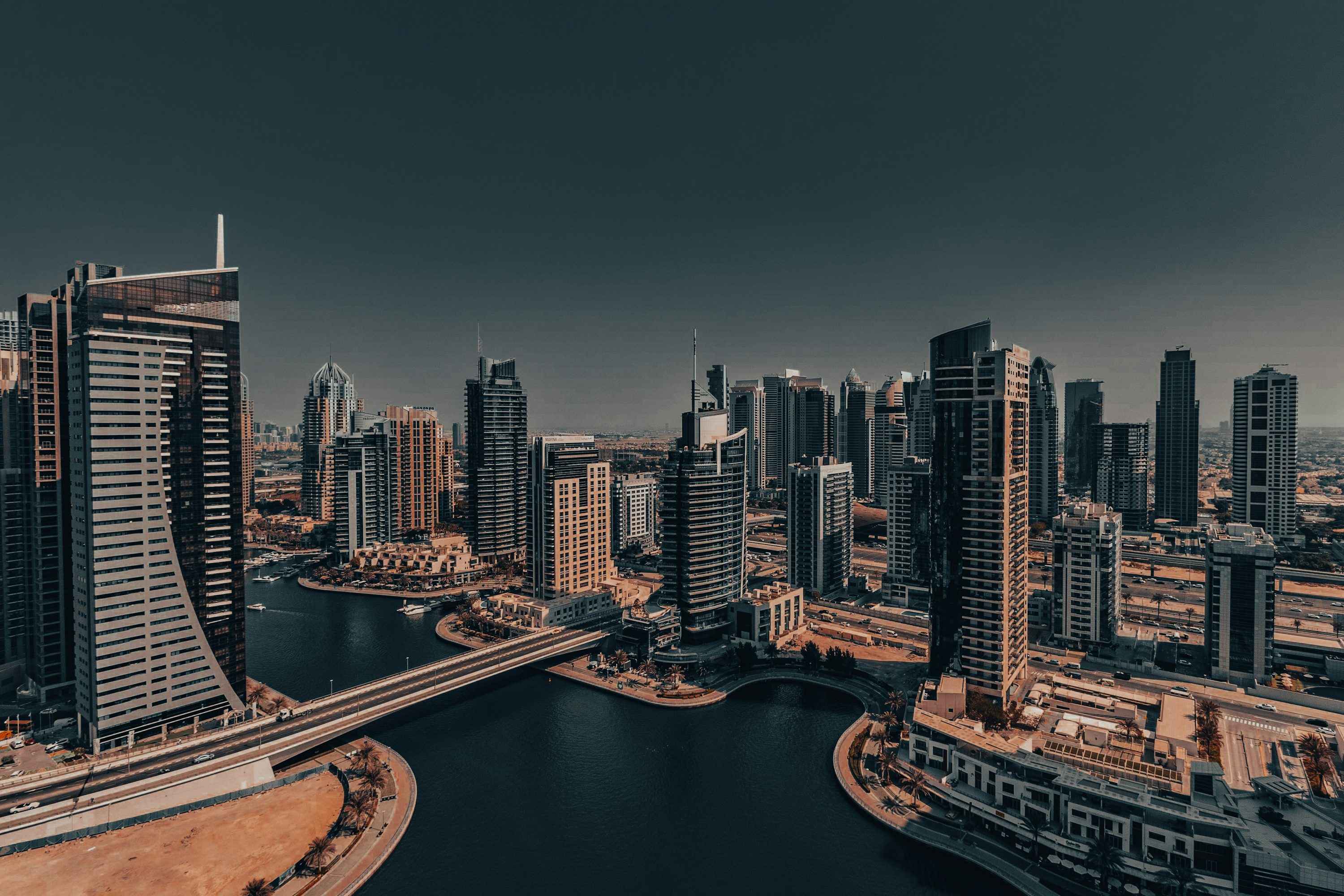 Aerial view of Dubai with river
